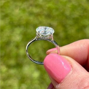 Elegant East West 3CT Oval Diamond Moissanite Hidden Halo Engagement Ring Size 7